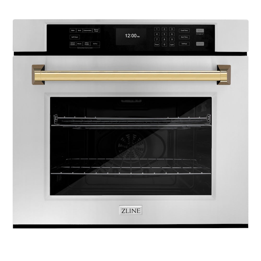 Autograph Edition 30 In. Professional True Convection Single Wall Oven With Air Fry And Self Clean In Stainless Steel With Polished Gold Handle WASZ30G