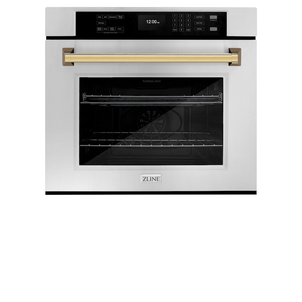 Autograph Edition 30 In. Professional True Convection Single Wall Oven With Air Fry And Self Clean In Stainless Steel With Polished Gold Handle WASZ30G