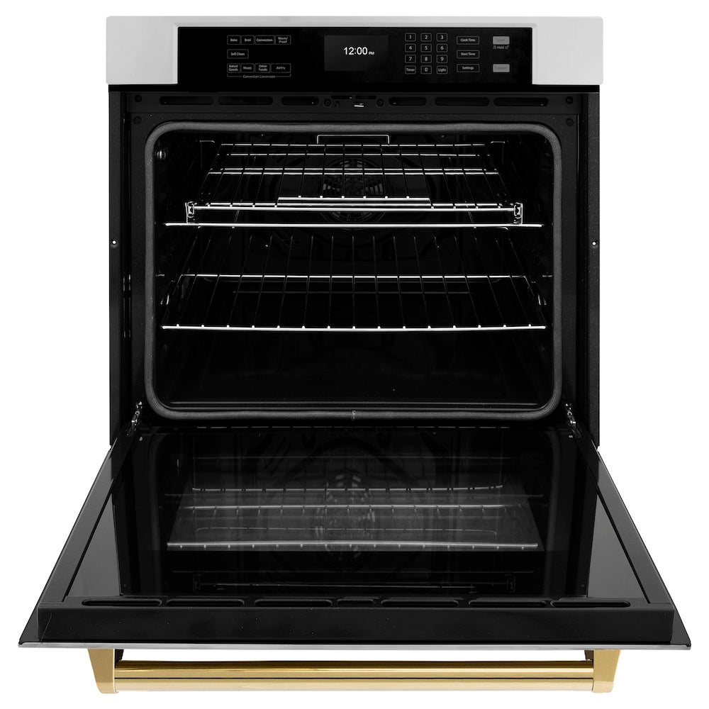 Autograph Edition 30 In. Professional True Convection Single Wall Oven With Air Fry And Self Clean In Stainless Steel With Polished Gold Handle WASZ30G