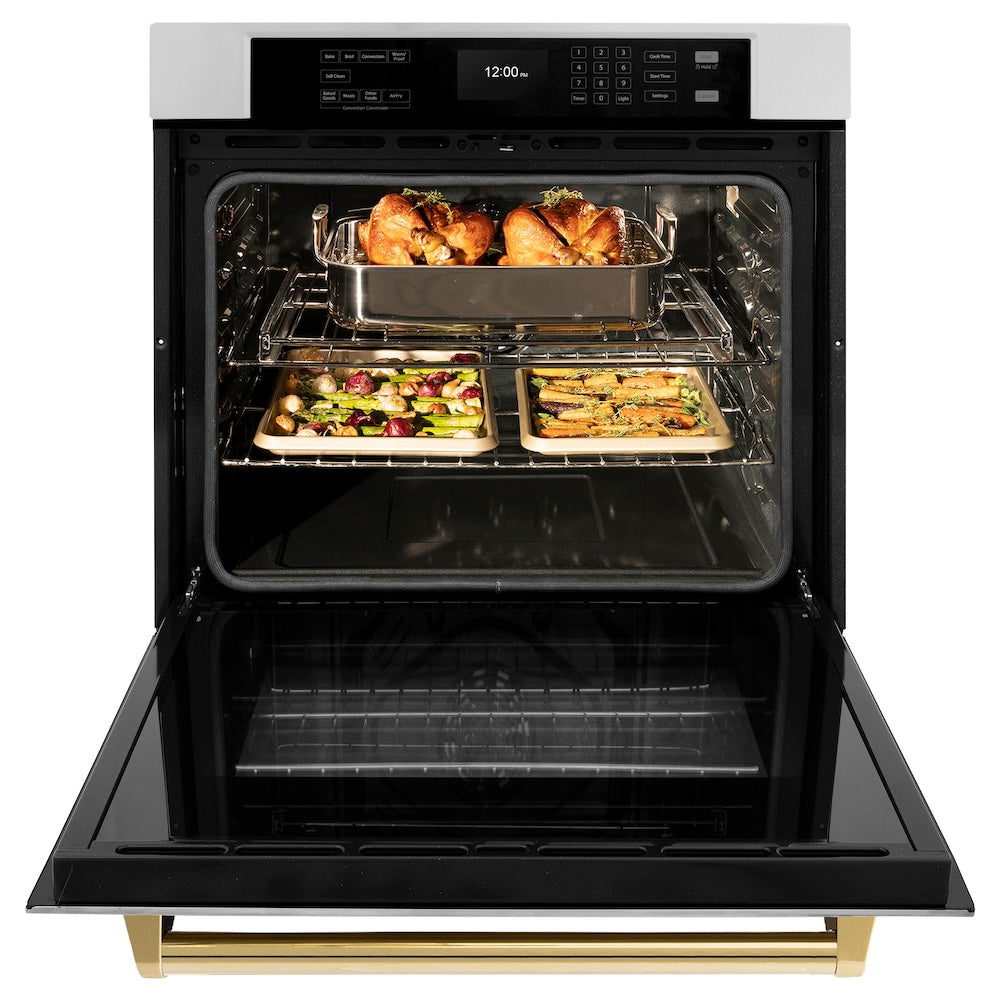 Autograph Edition 30 In. Professional True Convection Single Wall Oven With Air Fry And Self Clean In Stainless Steel With Polished Gold Handle WASZ30G
