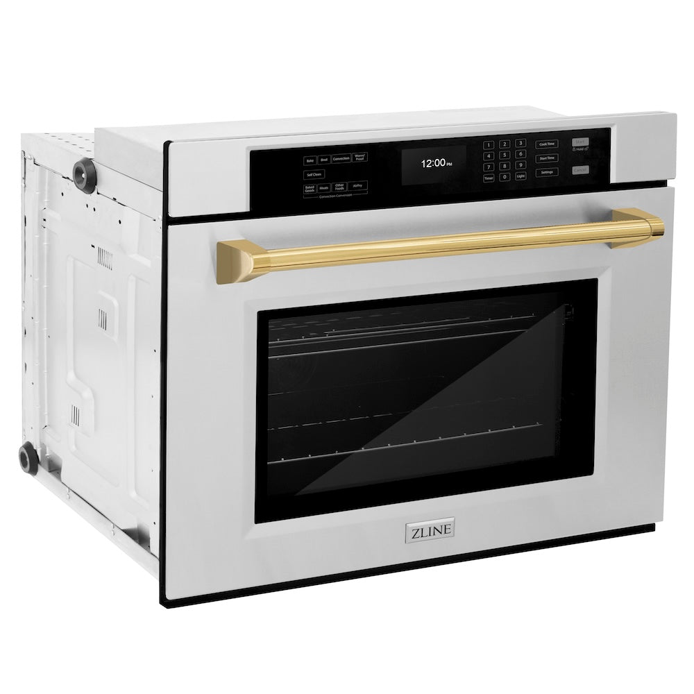 Autograph Edition 30 In. Professional True Convection Single Wall Oven With Air Fry And Self Clean In Stainless Steel With Polished Gold Handle WASZ30G