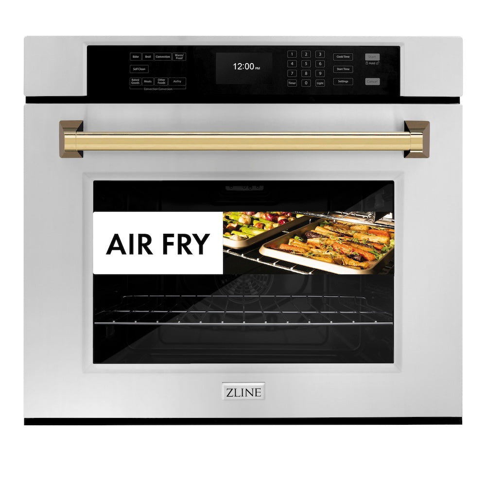Autograph Edition 30 In. Professional True Convection Single Wall Oven With Air Fry And Self Clean In Stainless Steel With Polished Gold Handle WASZ30G