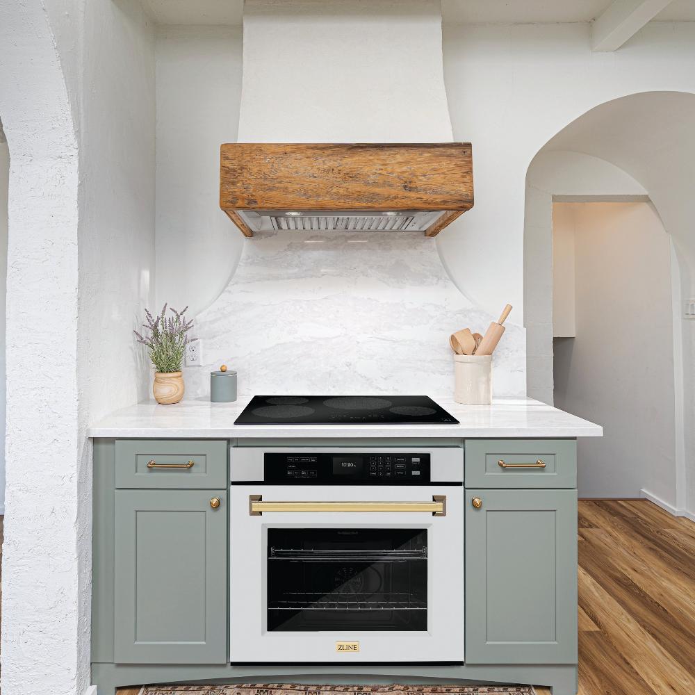 ZLINE Autograph Edition 30 in. Professional True Convection Single Wall Oven with Air Fry and Self Clean in Stainless Steel with White Matte Door and Polished Gold Handle (WASZ-WM-30-G) WASZWM30G