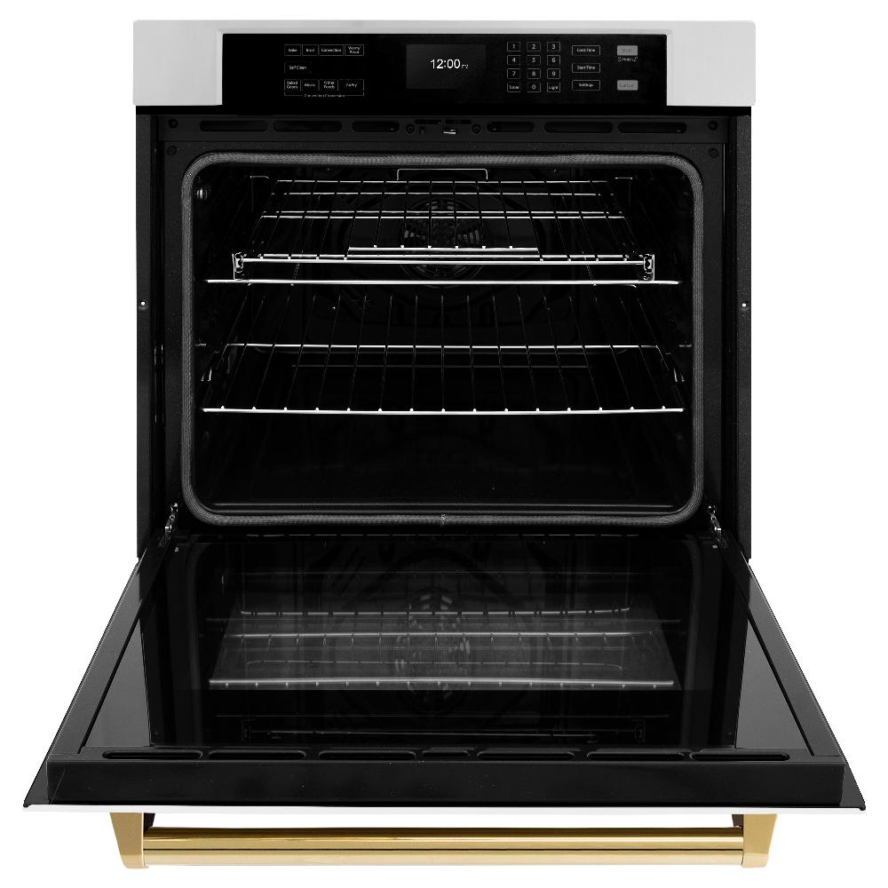 ZLINE Autograph Edition 30 in. Professional True Convection Single Wall Oven with Air Fry and Self Clean in Stainless Steel with White Matte Door and Polished Gold Handle (WASZ-WM-30-G) WASZWM30G