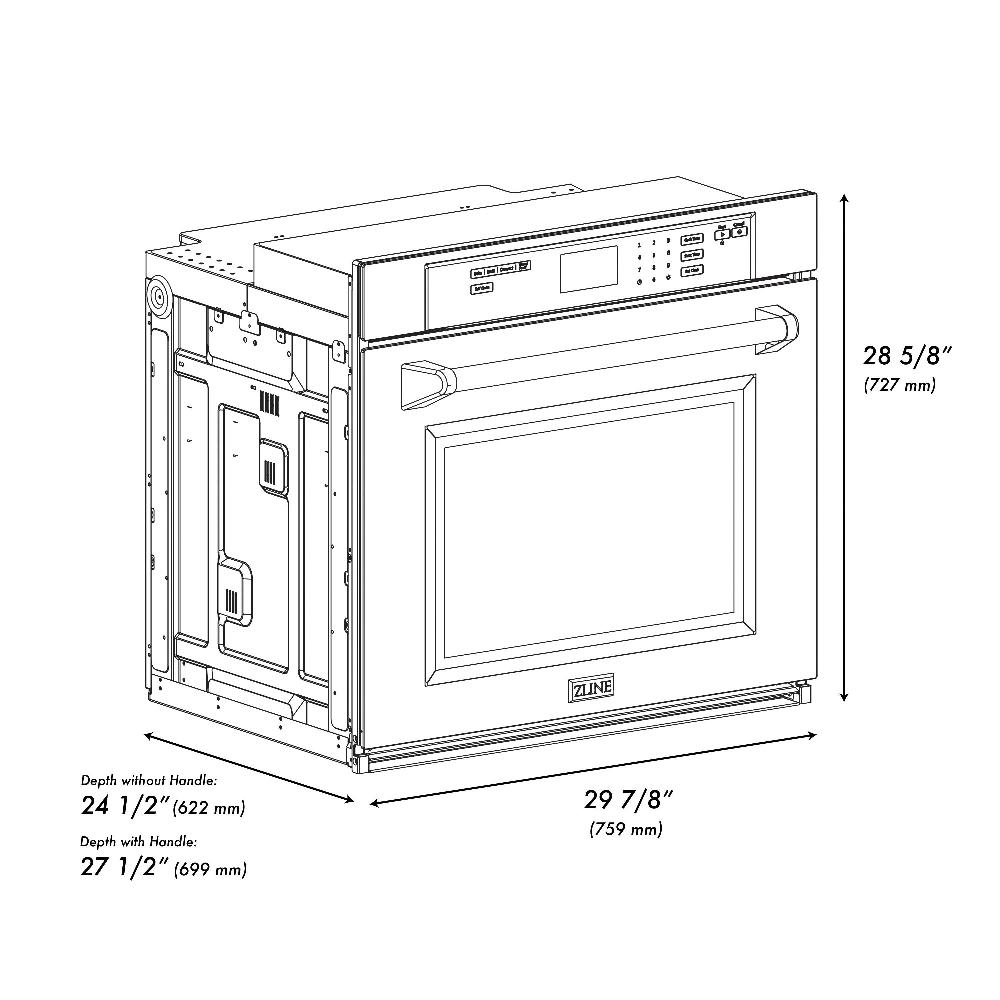 ZLINE Autograph Edition 30 in. Professional True Convection Single Wall Oven with Air Fry and Self Clean in Stainless Steel with White Matte Door and Polished Gold Handle (WASZ-WM-30-G) WASZWM30G
