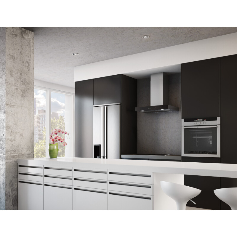 30-inch 650 Max Blower Cfm Stainless Steel Chimney Range Hood With Purled™ Light System And Black Glass (wcb3 Series) WCB3I30SBB