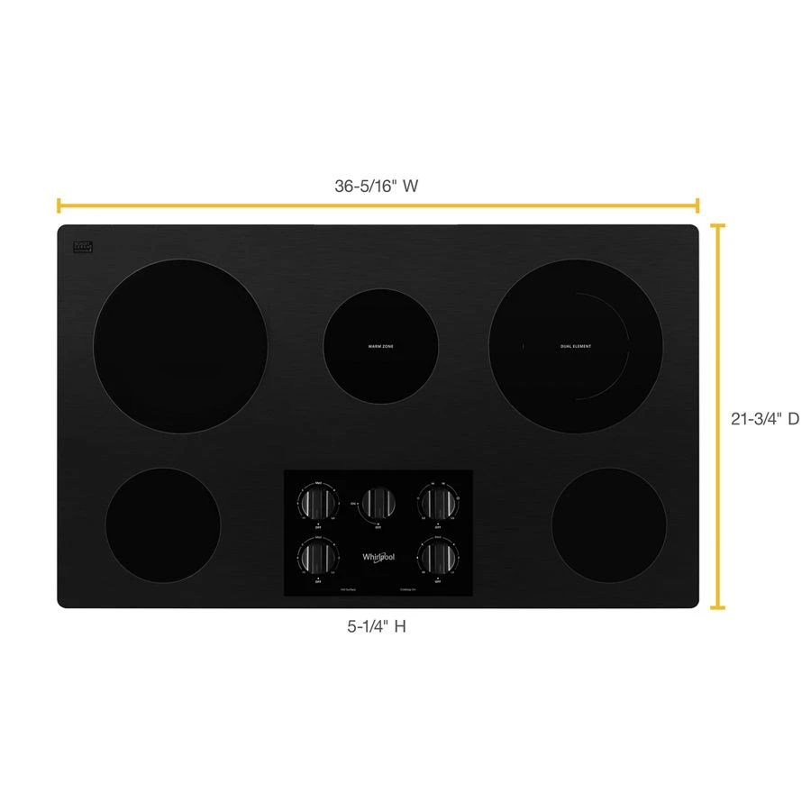36-inch Electric Ceramic Glass Cooktop with Dual Radiant Element WCE55US6HB
