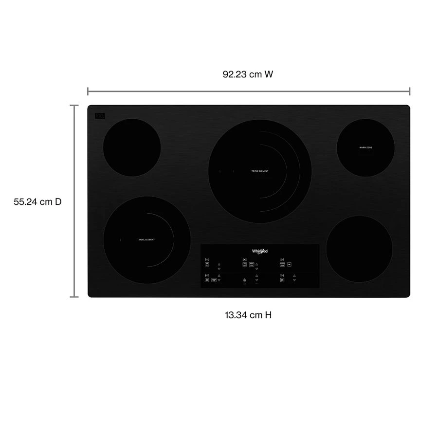 36-inch Electric Ceramic Glass Cooktop with Triple Radiant Element WCE97US6KB