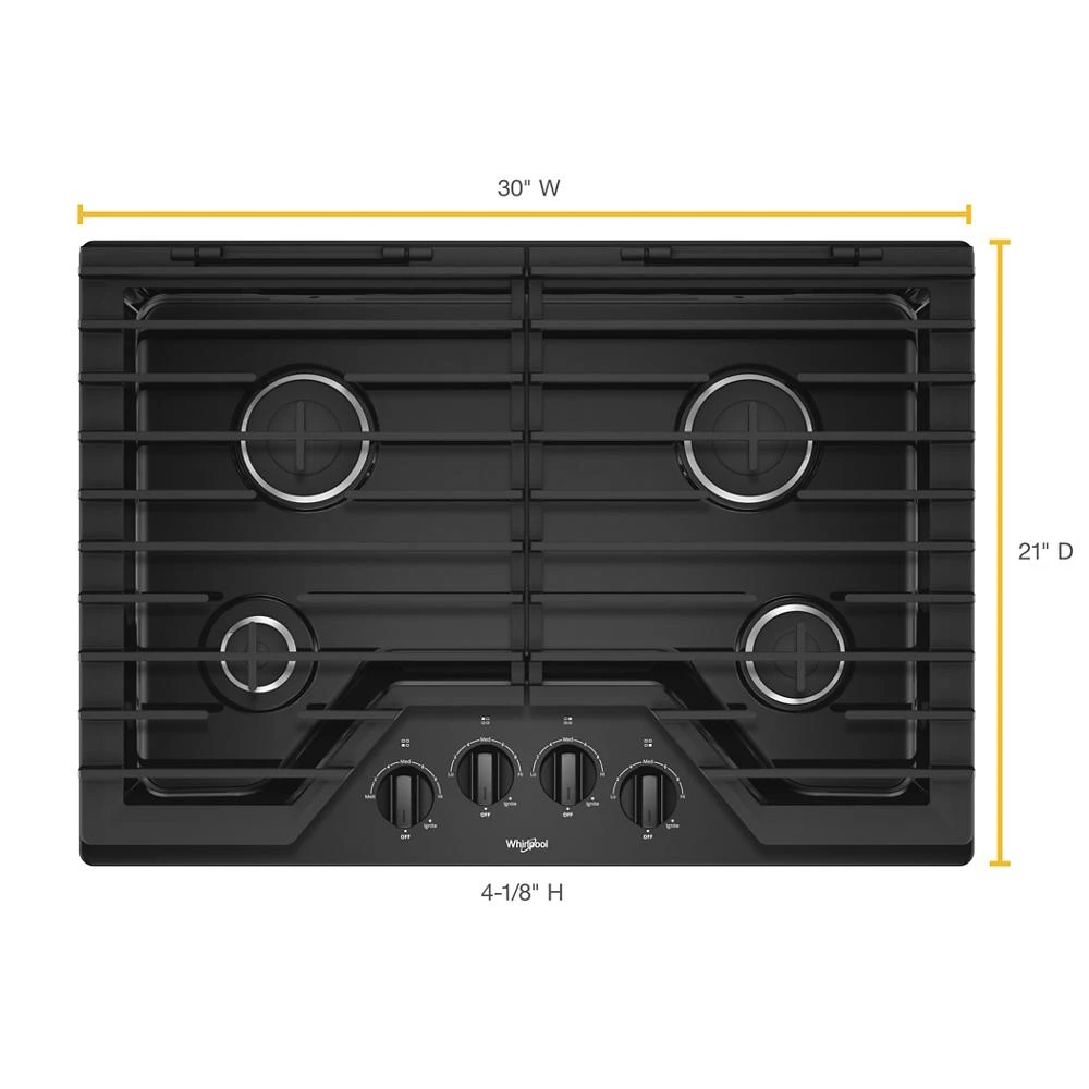 30-inch Gas Cooktop with EZ-2-Lift™ Hinged Cast-Iron Grates WCG55US0HB, product image 26 of 26