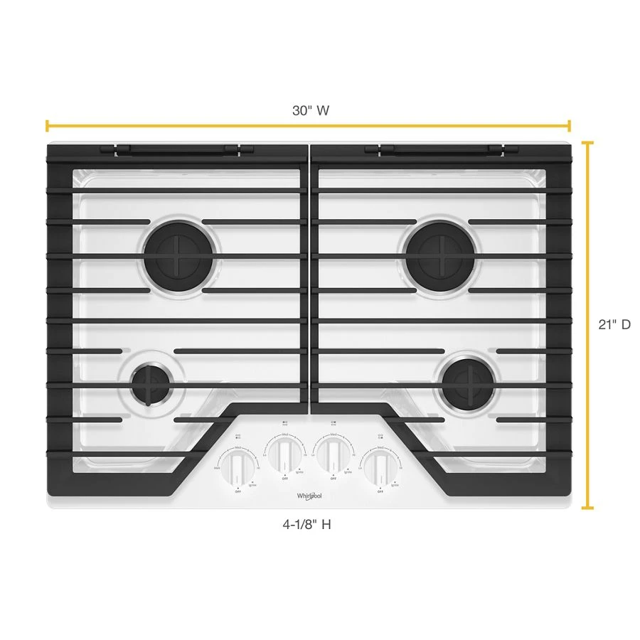 30-inch Gas Cooktop with EZ-2-Lift Hinged Cast-Iron Grates WCG55US0HW, product image 2 of 6