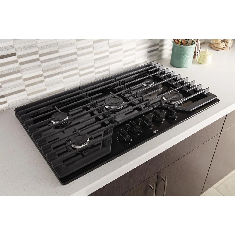 36-inch Gas Cooktop with EZ-2-Lift™ Hinged Cast-Iron Grates WCG55US6HB, product image 7 of 9