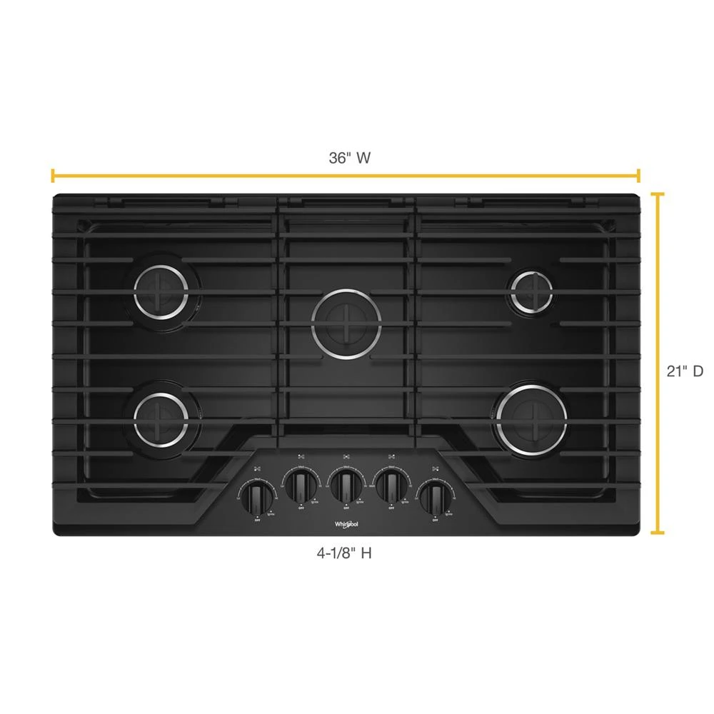 36-inch Gas Cooktop with EZ-2-Lift™ Hinged Cast-Iron Grates WCG55US6HB, product image 9 of 9