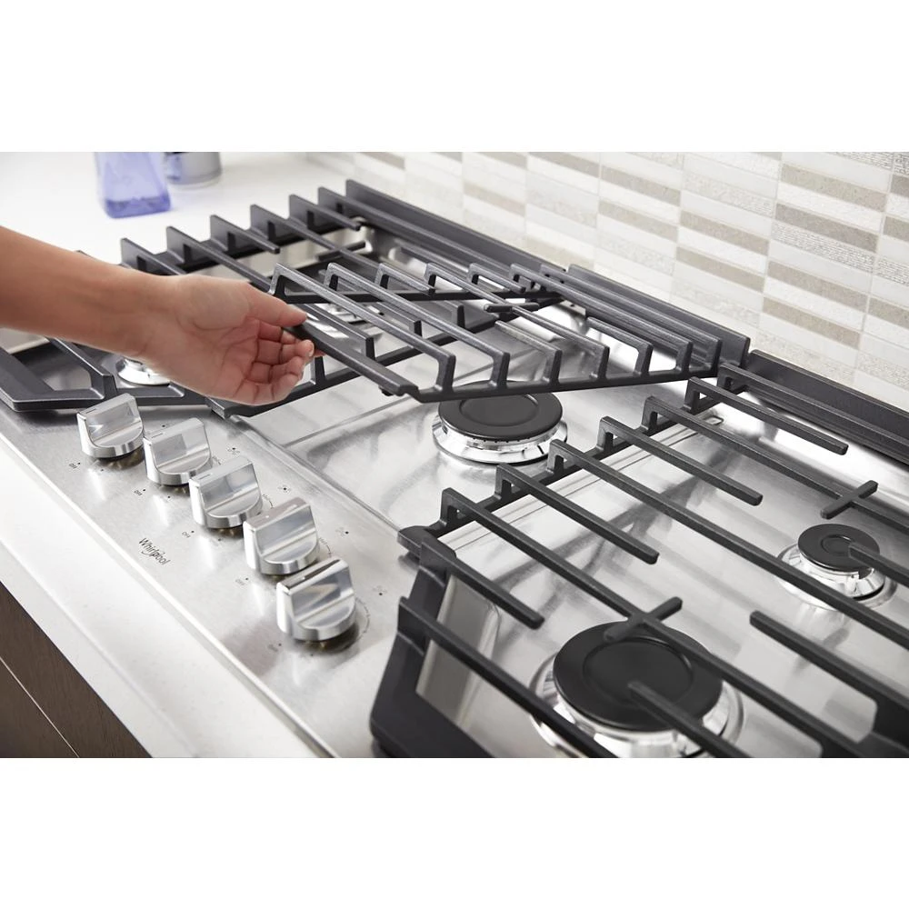 36-inch Gas Cooktop with EZ-2-Lift Hinged Cast-Iron Grates WCG55US6HS, product image 5 of 8