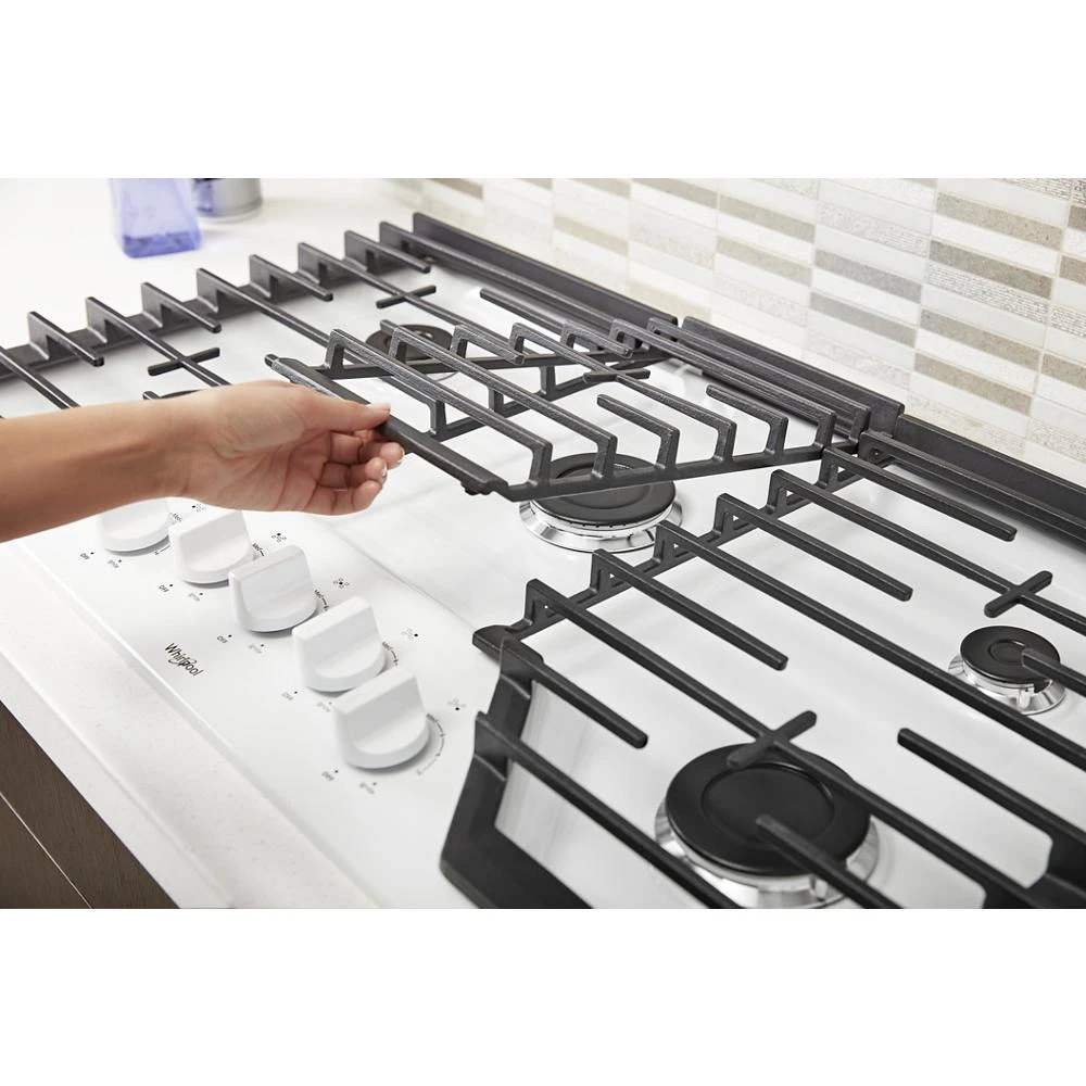 36-inch Gas Cooktop with EZ-2-Lift Hinged Cast-Iron Grates WCG55US6HW, product image 5 of 7