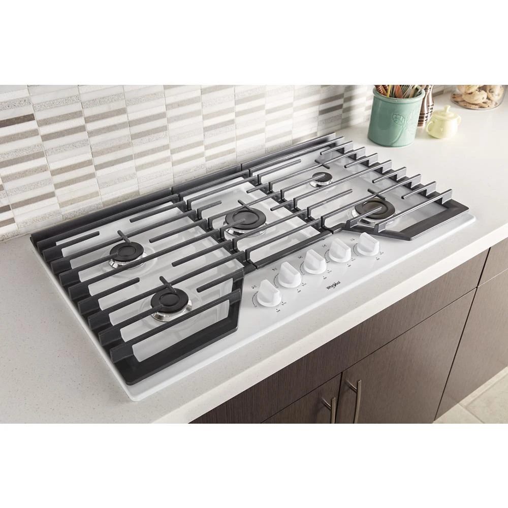 36-inch Gas Cooktop with EZ-2-Lift Hinged Cast-Iron Grates WCG55US6HW, product image 7 of 7