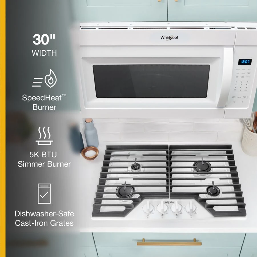 30-inch Gas Cooktop with SpeedHeat™ Burners WCGK3030PW, product image 4 of 14