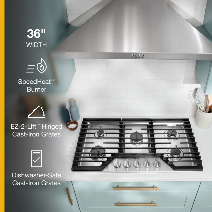 36-inch Gas Cooktop with 5 Burners and EZ-2-Lift™ Hinged Cast-Iron Grates view 2