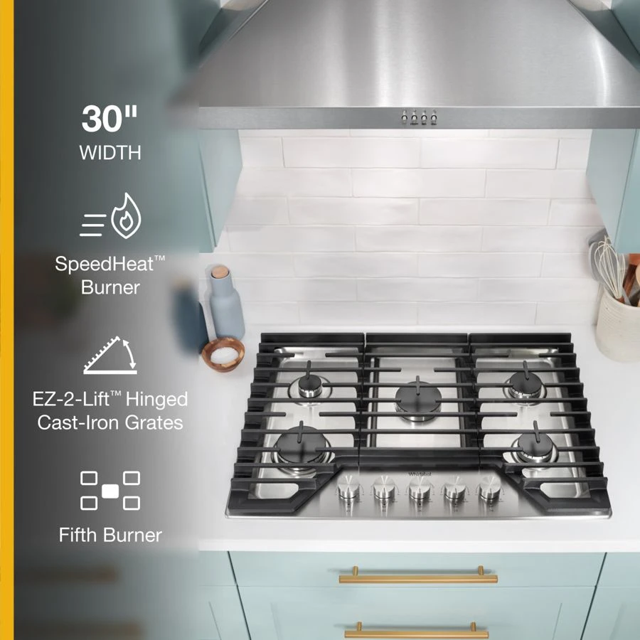 30-inch Gas Cooktop with 5 Burners and EZ-2-Lift™ Hinged Cast-Iron Grates view 2