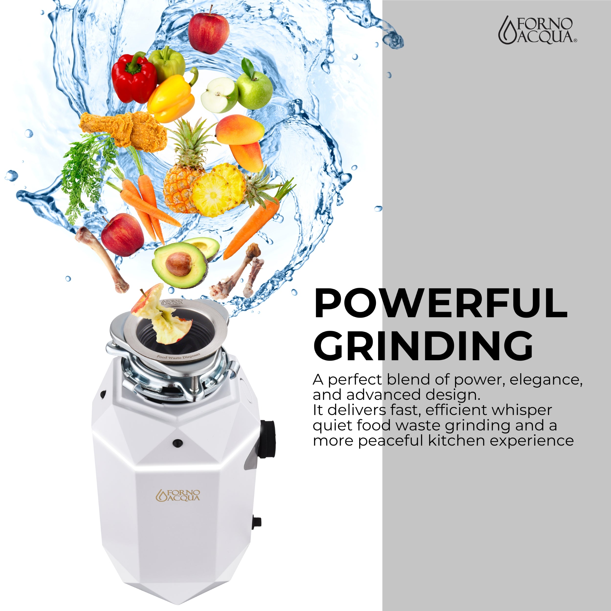 ACQUA BrightDIAMOND 3/4HP Super Quiet Garbage Disposal Corded with Motion Sensor Cabinet Light & Pre-Wired Air Switch WDD075TA2MS