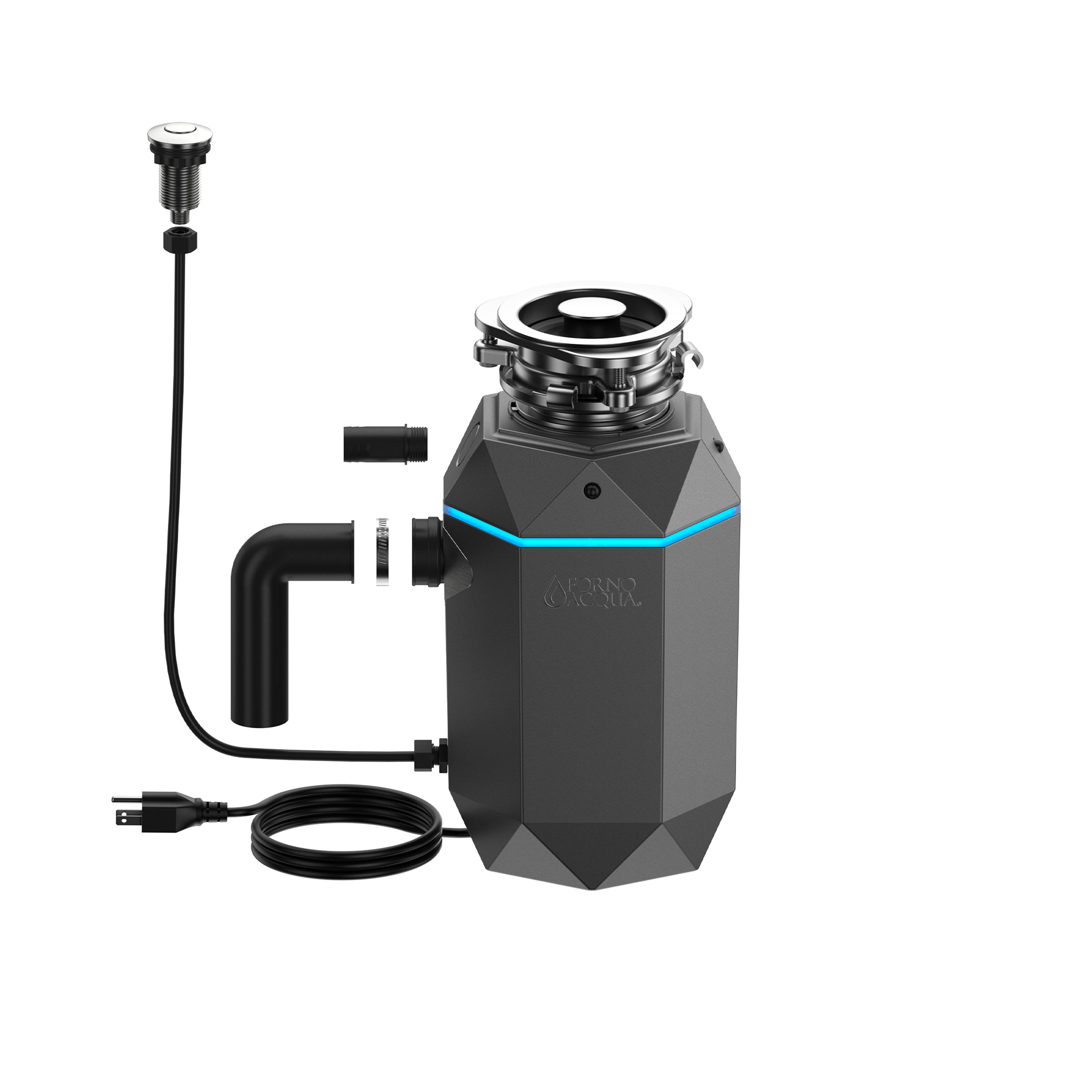 ACQUA BrightDIAMOND 1HP Super Quiet Garbage Disposal Corded with Motion Sensor Cabinet Light & Pre-Wired Air Switch WDD100TA1BO