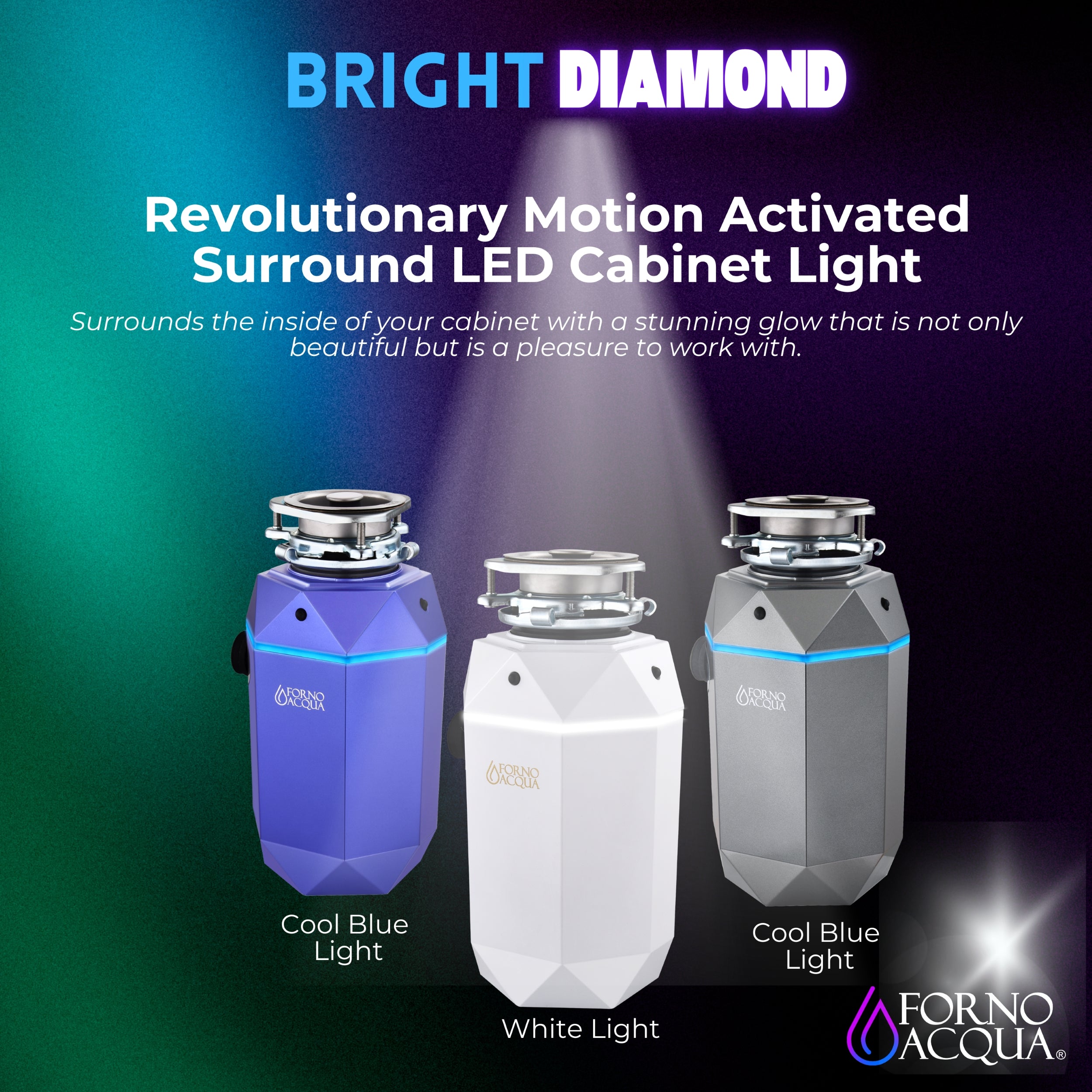 ACQUA BrightDIAMOND 1HP Super Quiet Garbage Disposal Corded with Motion Sensor Cabinet Light & Pre-Wired Air Switch WDD100TA2MS