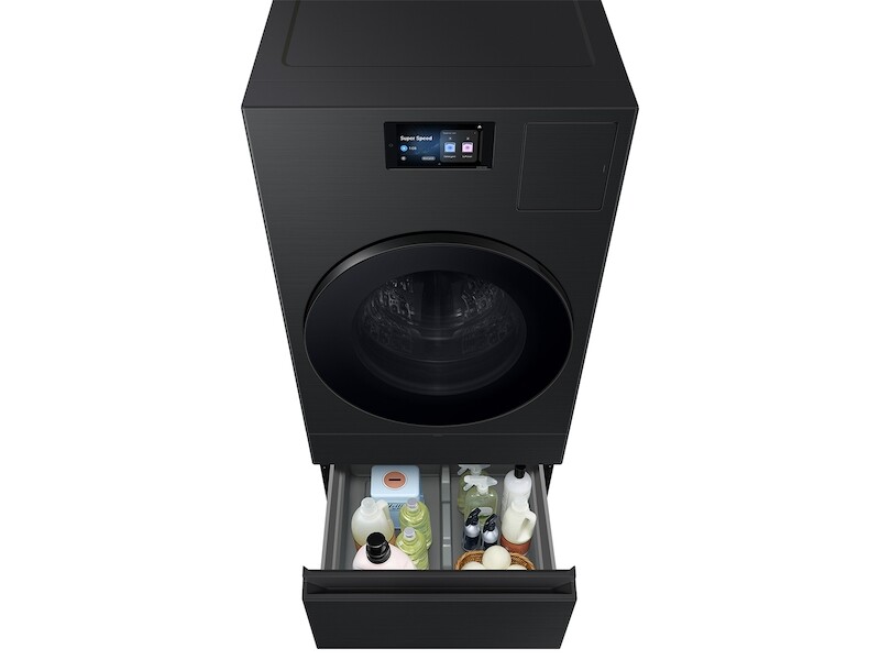 Bespoke AI Laundry Combo Pedestal with Storage Drawer in Brushed Black view 3