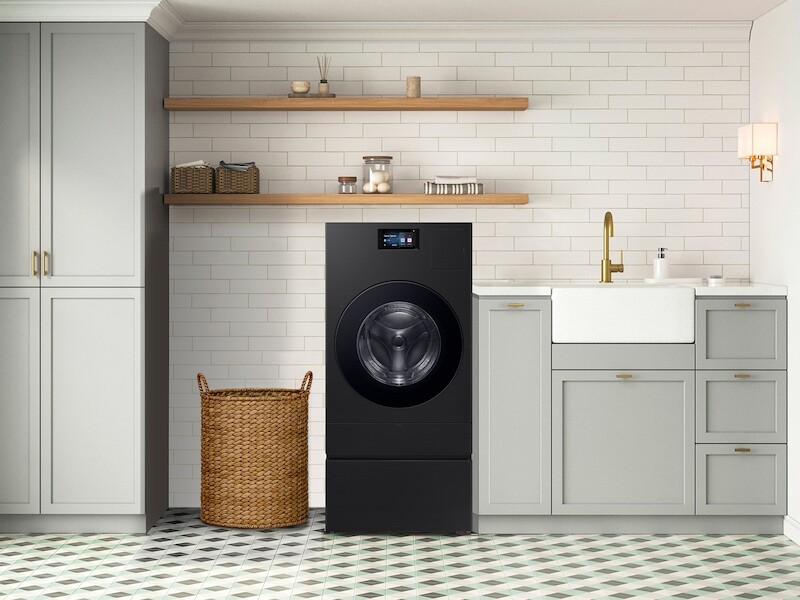 Bespoke AI Laundry Combo Pedestal with Storage Drawer in Brushed Black view 4