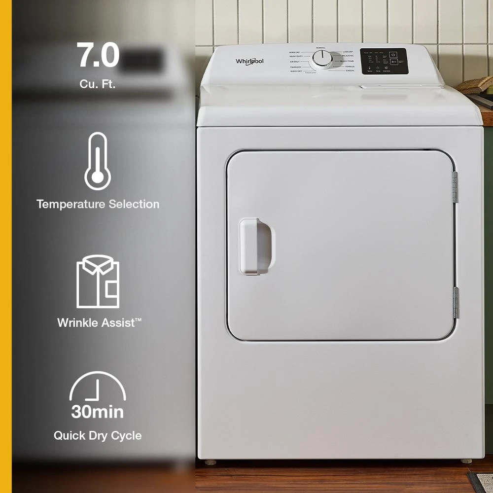7.0 cu. ft. Electric Long Vent Dryer with Adaptive Dry - Vented Top Load Matching WED4105LSW
