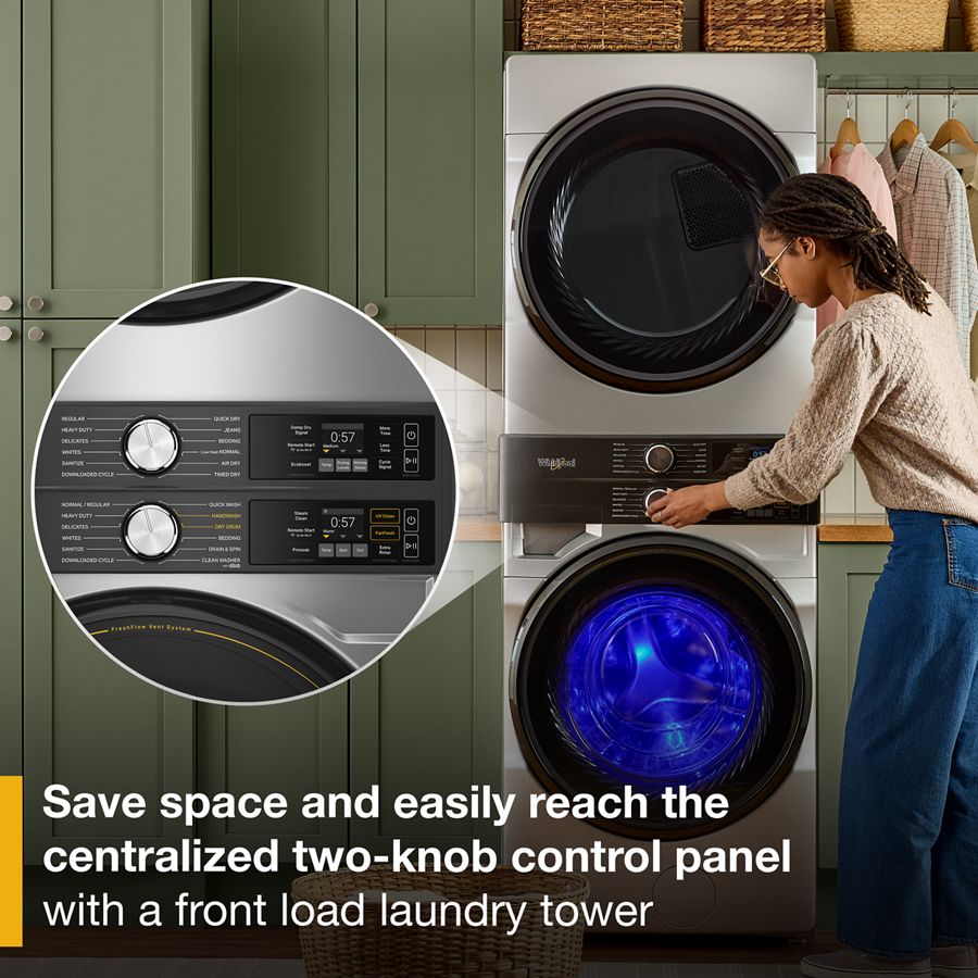 Smart ENERGY STAR® Front Load Laundry Tower with UV Clean Technology & FreshFlowTM Vent System 4.5 cu. ft. Washer & 7.4 cu. ft. Electric Dryer WEF5727TR
