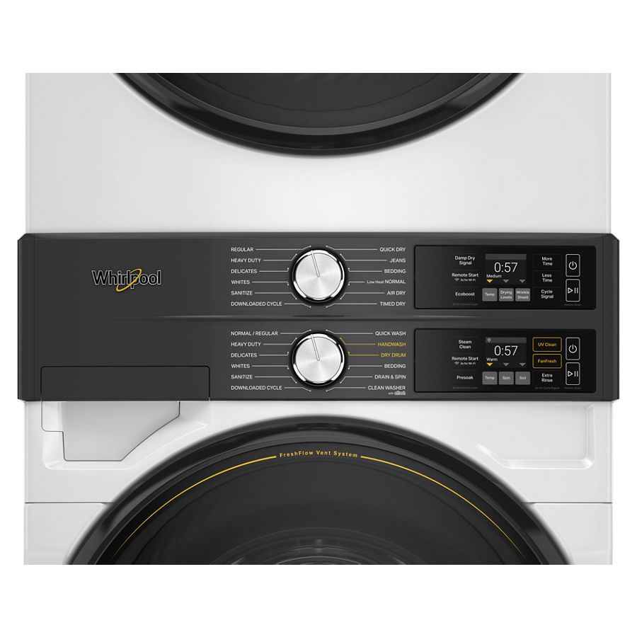 Smart ENERGY STAR® Front Load Laundry Tower with UV Clean Technology & FreshFlowTM Vent System 4.5 cu. ft. Washer & 7.4 cu. ft. Electric Dryer WEF5727TW