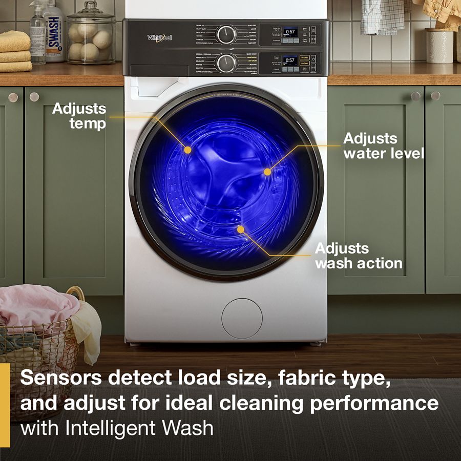 Smart ENERGY STAR® Front Load Laundry Tower with UV Clean Technology & FreshFlowTM Vent System 4.5 cu. ft. Washer & 7.4 cu. ft. Electric Dryer WEF5727TW