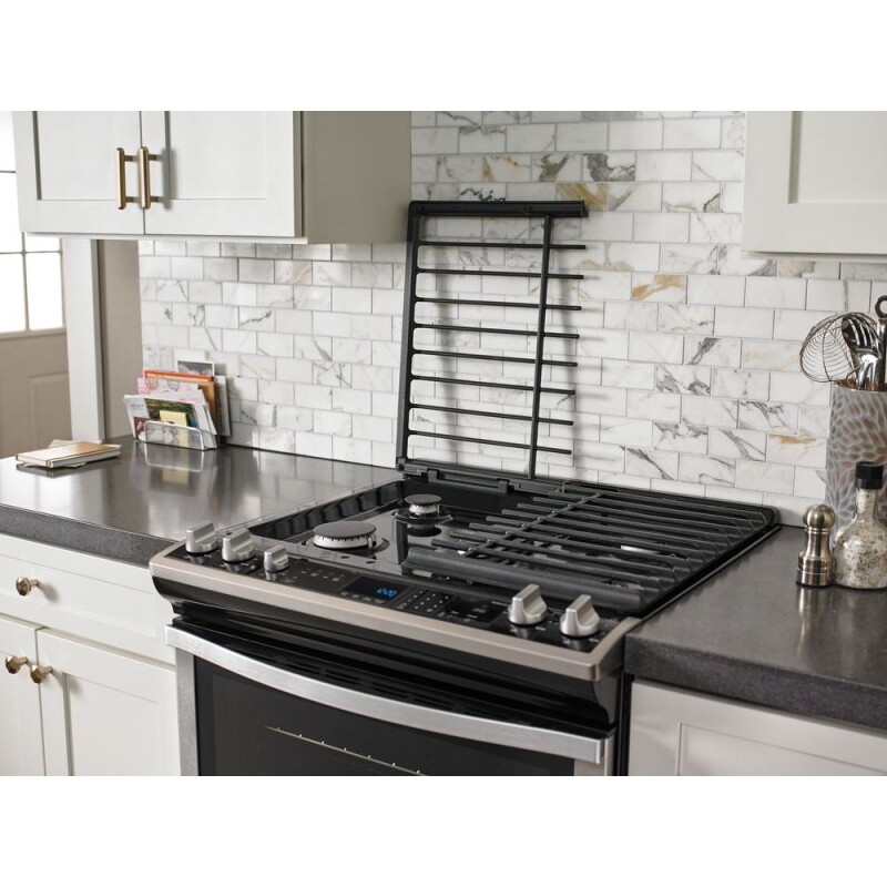 Whirlpool 5.8 Cu. Ft. Slide-In Gas Range with EZ-2-Lift Hinged Grates Black-on-Stainless WEG745H0FS Picture