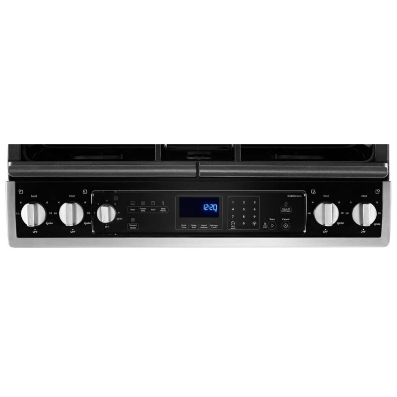 Whirlpool 5.8 Cu. Ft. Slide-In Gas Range with EZ-2-Lift Hinged Grates Black-on-Stainless WEG745H0FS Picture