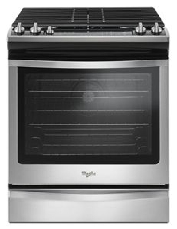 Whirlpool 5.8 Cu. Ft. Slide-In Gas Range with EZ-2-Lift Hinged Grates Black-on-Stainless WEG745H0FS Picture