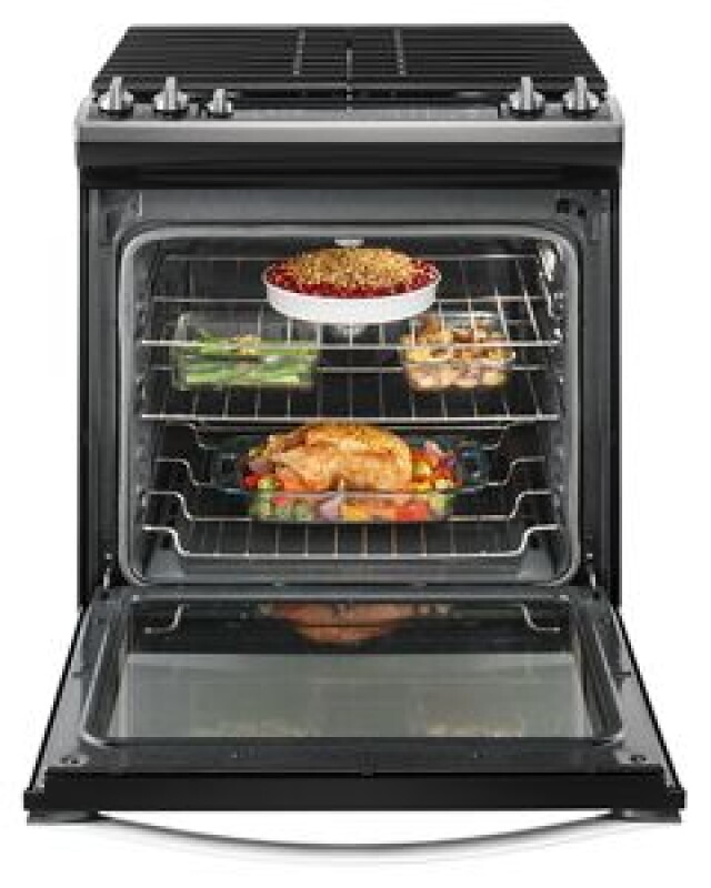 Whirlpool 5.8 Cu. Ft. Slide-In Gas Range with EZ-2-Lift Hinged Grates Black-on-Stainless WEG745H0FS Picture