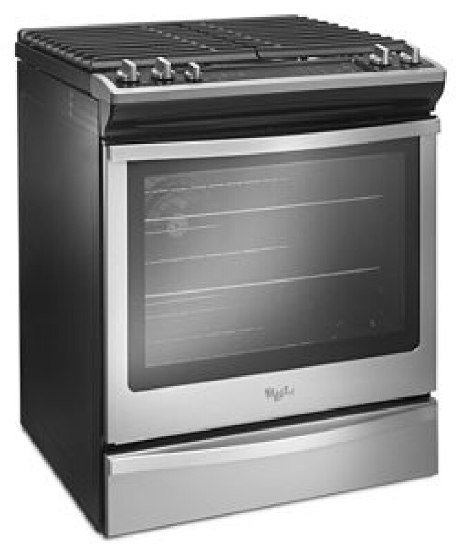 Whirlpool 5.8 Cu. Ft. Slide-In Gas Range with EZ-2-Lift Hinged Grates Black-on-Stainless WEG745H0FS Picture