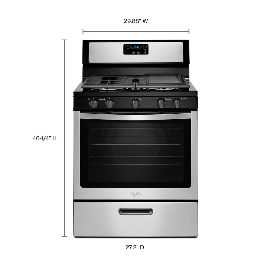 Whirlpool® 5.1 Cu. Ft. Freestanding 5-Burner Gas Stove WFG505M0BS, product image 5 of 6