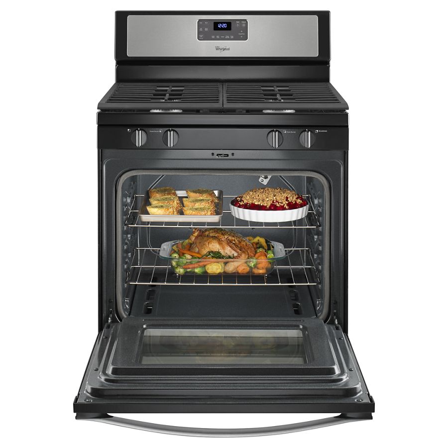 Whirlpool 5.0 Cu. Ft. Freestanding Gas Range with AccuBake(R) Temperature Management System Black-on-Stainless WFG515S0ES Picture 1