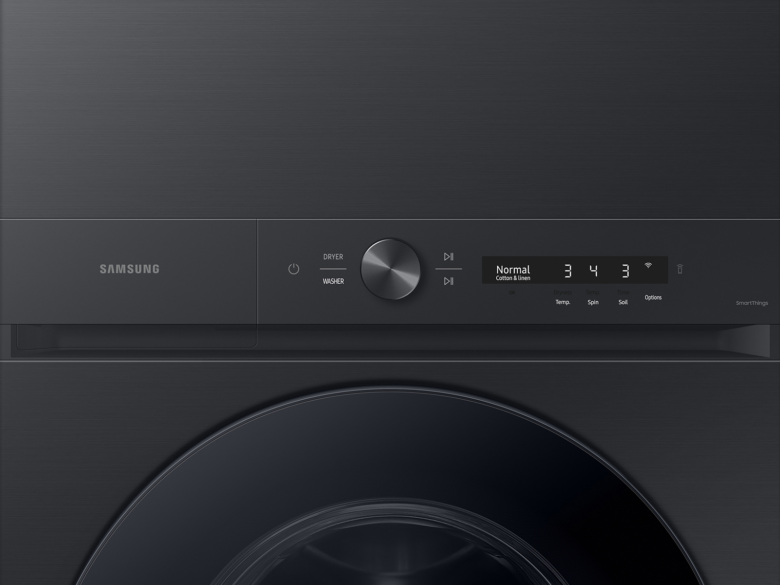 Bespoke AI Laundry Hub™ 4.6 cu. ft. Large Capacity Single Unit Washer with Flex Auto Dispense System and 7.6 cu. ft. Gas Dryer in Brushed Black WH46DBH500GVA3
