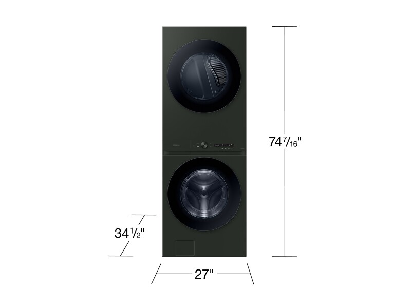 Bespoke 5.3 cu. ft. AI Laundry Hub™ Ultra Capacity Single Unit Washer with AI OptiWash™ and 7.6 cu. ft. Electric Dryer in Satin Green WH53DBH700EFA3