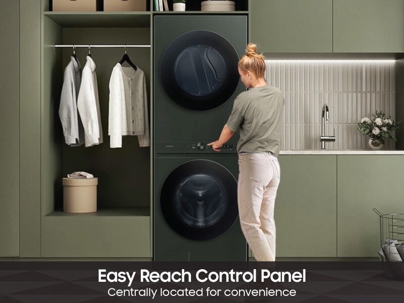 Bespoke 5.3 cu. ft. AI Laundry Hub™ Ultra Capacity Single Unit Washer with AI OptiWash™ and 7.6 cu. ft. Electric Dryer in Satin Green WH53DBH700EFA3