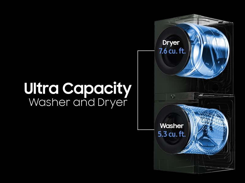 Bespoke 5.3 cu. ft. AI Laundry Hub™ Ultra Capacity Single Unit Washer with AI OptiWash™ and 7.6 cu. ft. Electric Dryer in Satin Green WH53DBH700EFA3