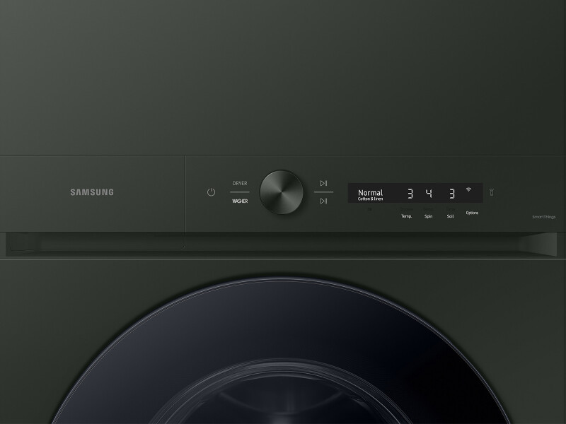 Bespoke 5.3 cu. ft. AI Laundry Hub™ Ultra Capacity Single Unit Washer with AI OptiWash™ and 7.6 cu. ft. Electric Dryer in Satin Green WH53DBH700EFA3