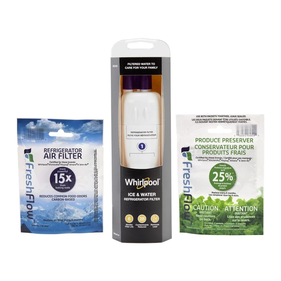 Whirlpool® Refrigerator Water Filter1 - Whr1rxd1 (pack1) + Refrigerator Freshflow™ Airfilter + Freshflow Produce Preserver Refill WHR1RXVR6
