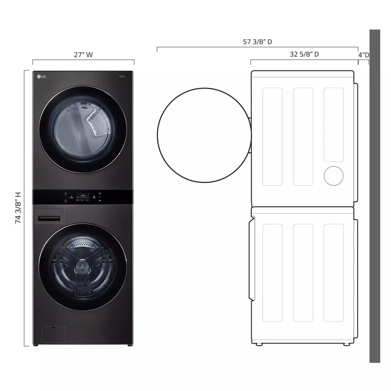 Single Unit Front Load LG WashTower™w. Center Control® 5.0 cu.ft. Washer & 7.4 cu.ft. Electric Dryer view 15