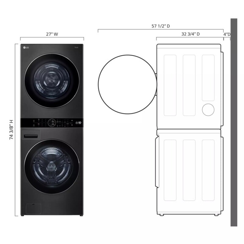 Single Unit LG WashTower™ with Center Control™ 5.0 cu. ft. Front Load Washer and 7.8 cu. ft. Electric Ventless Heat Pump Dryer view 15