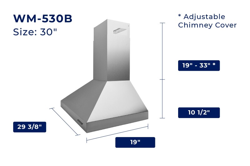 30" Wall Mount Range Hood - Convertible - Charcoal Filters Included Matte Black WM530BLK30B