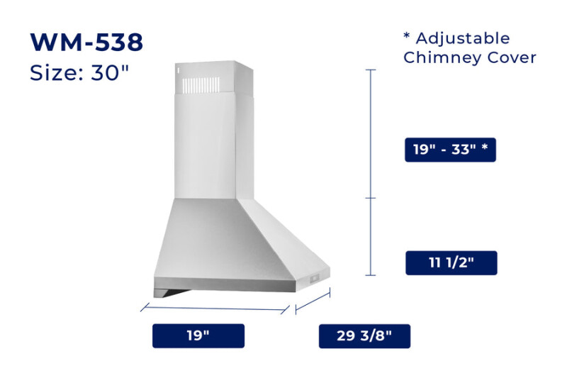 30" Wall Mount Range Hood - Convertible - Suitable for High Ceiling WM538SS30