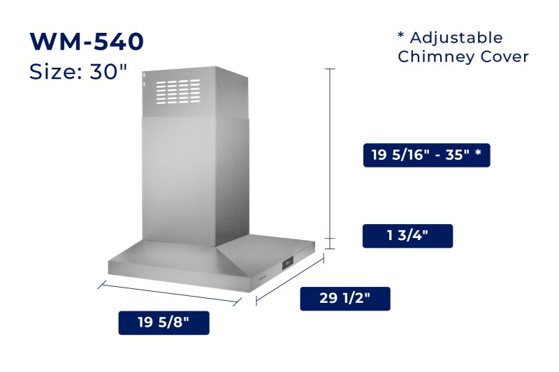 30" Wall Mount Range Hood - Convertible - Low Profile Design WM540SS30