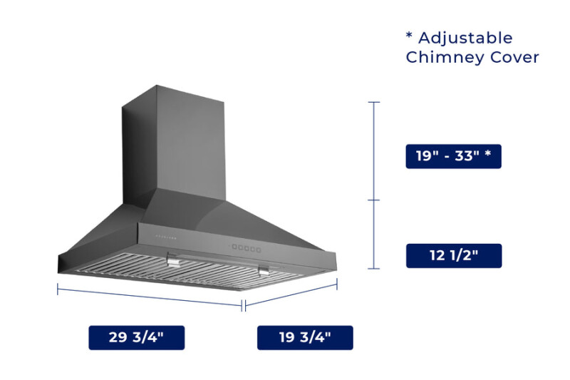 30" Black Stainless Steel Wall Mount Range Hood - Convertible - Suitable for High Ceiling WM590BSS30
